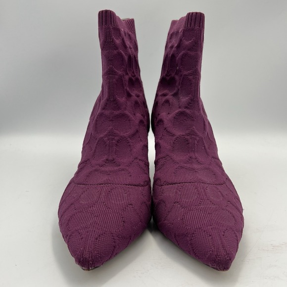 Coach Women's Jade Knit Sock Booties Deep Berry Stretch Knit Sz 8.5 Kitten Heel - Picture 4 of 14
